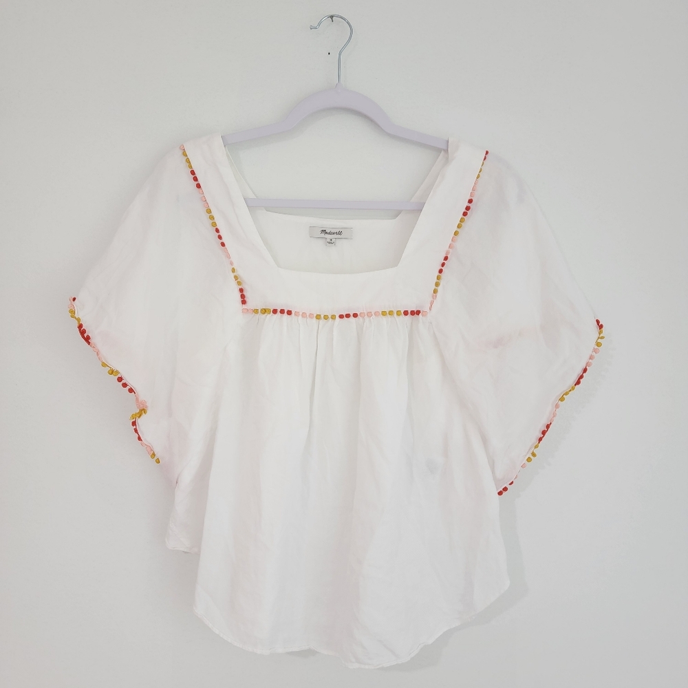 Madewell Pom Pom Butterfly Top Size Medium White 100% Cotton - Picture 4 of 9
